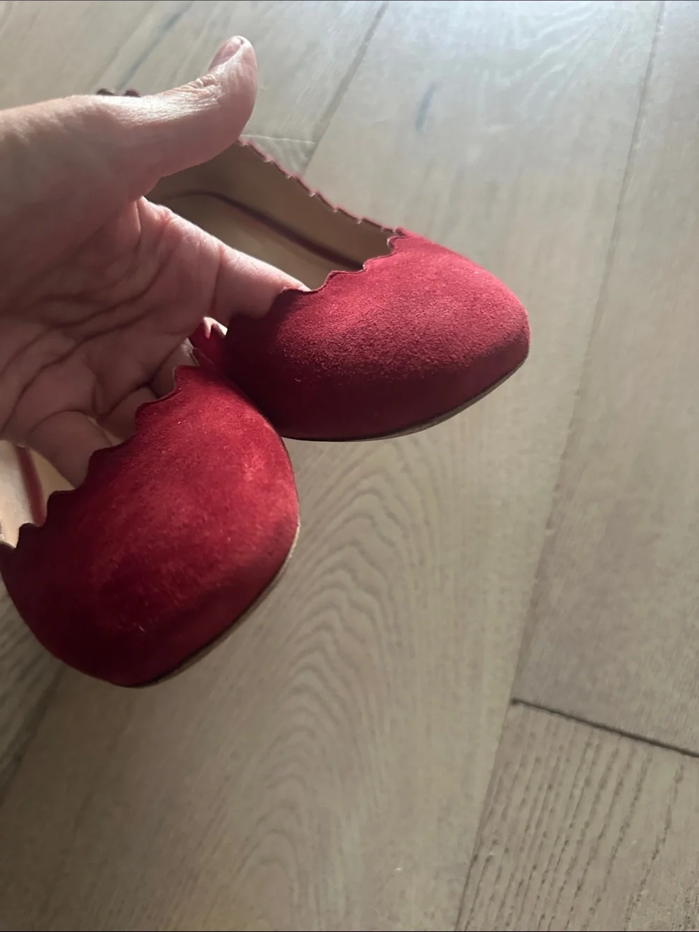 Chloe Red Scalloped Edge Suede 65mm size 40.5